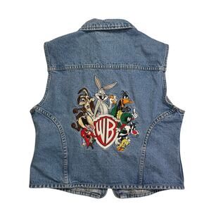 Vintage 1996 Warner Bros Studio Store Looney Tunes Embroidered Denim Vest XL